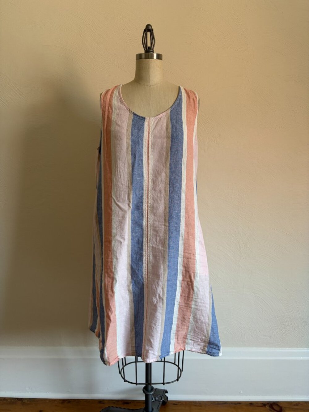 Max Studio Linen Blend Striped Shift Dress Sleeveless Pastel Pink Blue Large - Picture 6 of 7